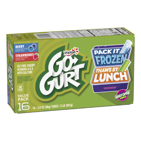 Yoplait go gurt berry strawberry yogurt, front of package